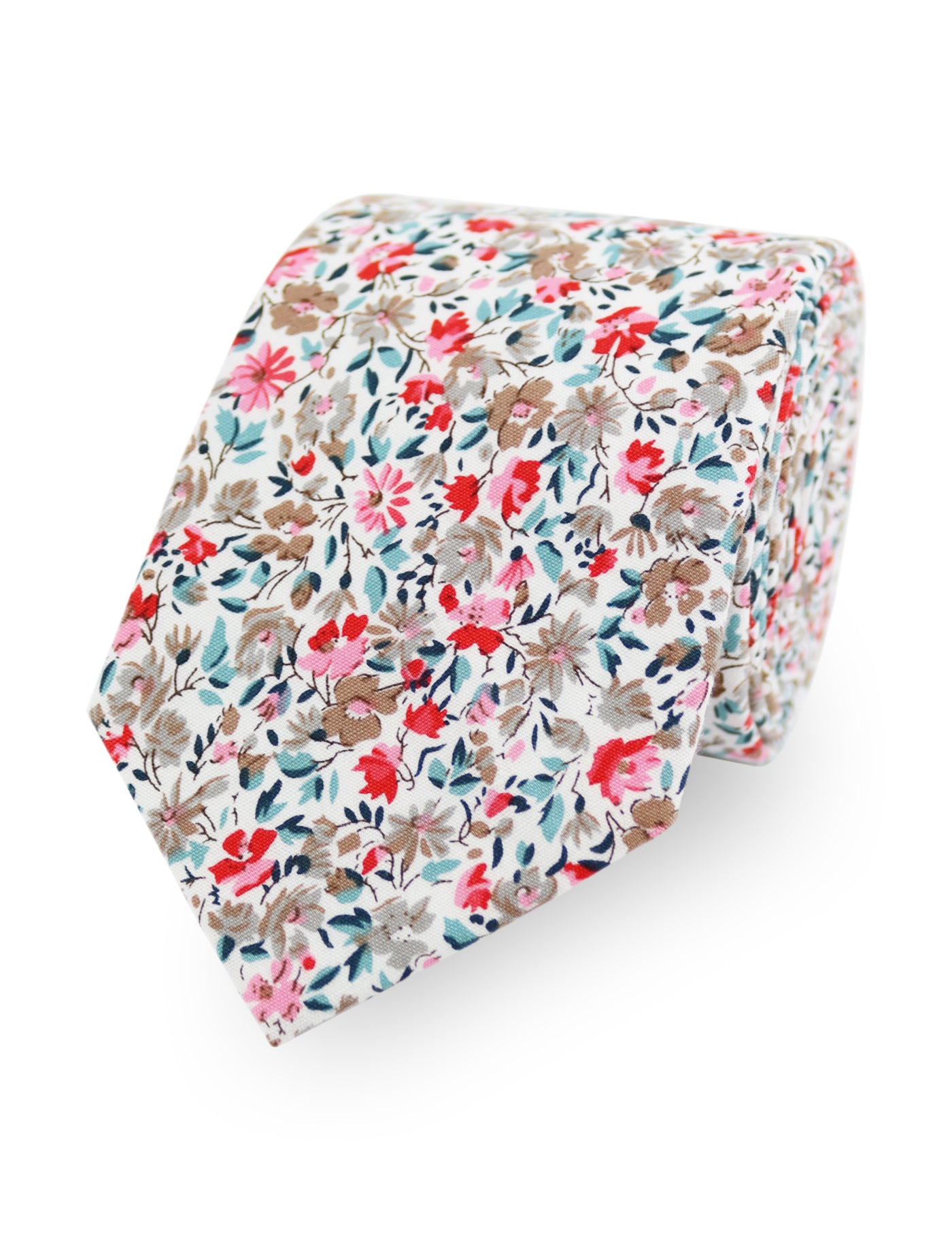 100% Cotton Floral Print Bow Tie - Red & Blue