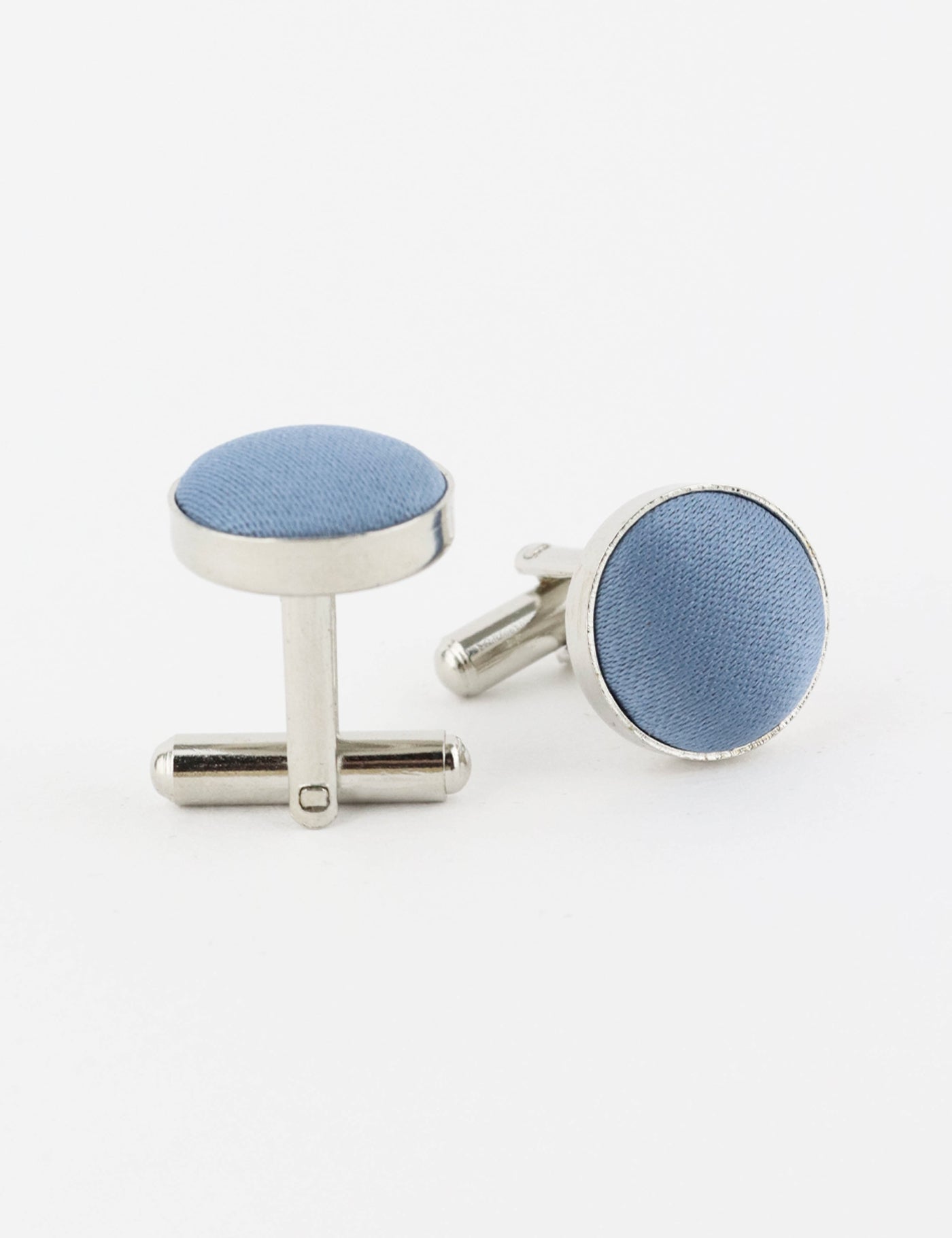 Woven Fabric Faced Cufflinks - Mid Blue