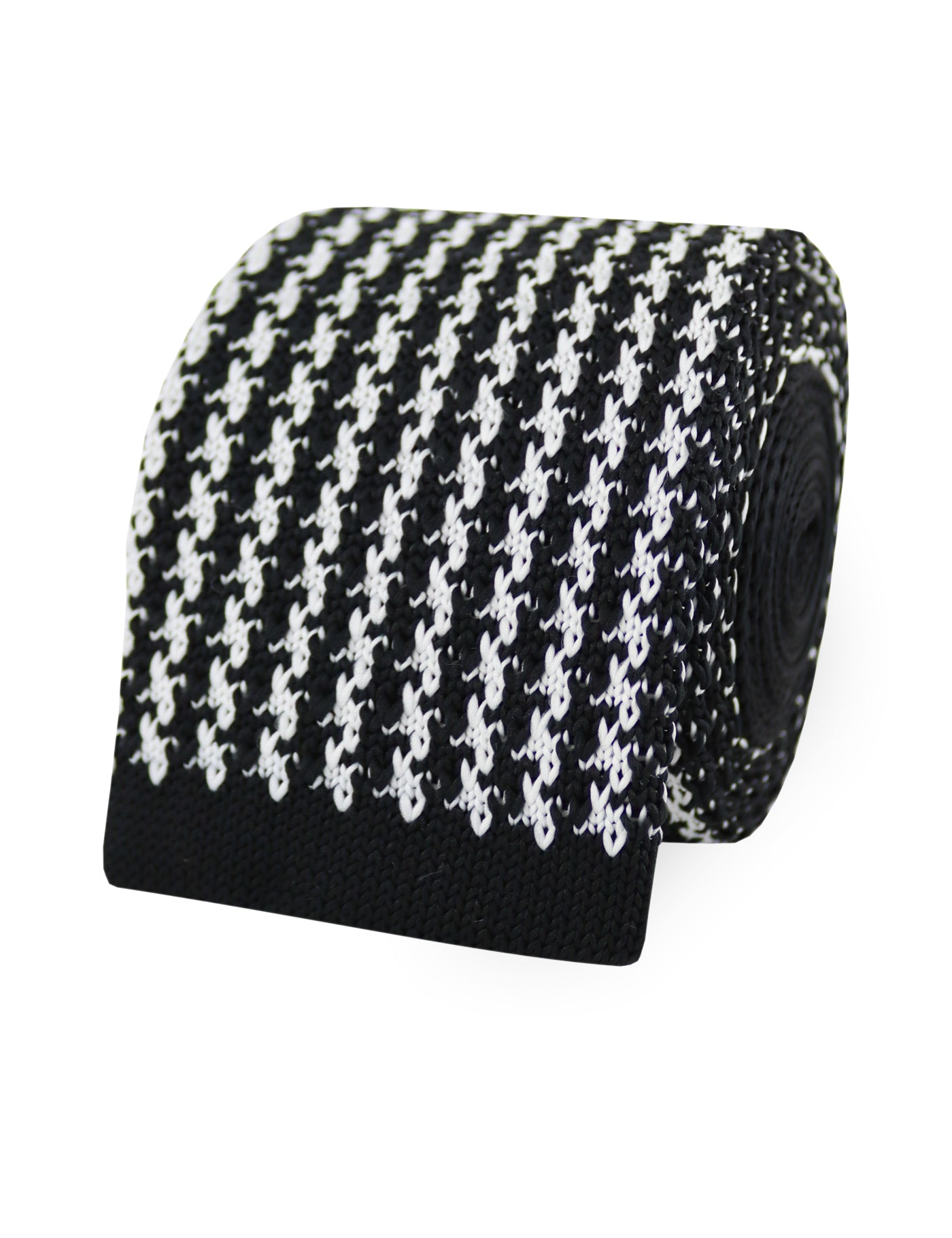 Houndstooth Design Knitted Tie With Square End - Black