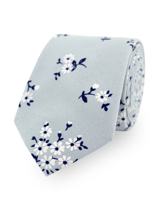100% Cotton Floral Print Tie - Blue & Navy
