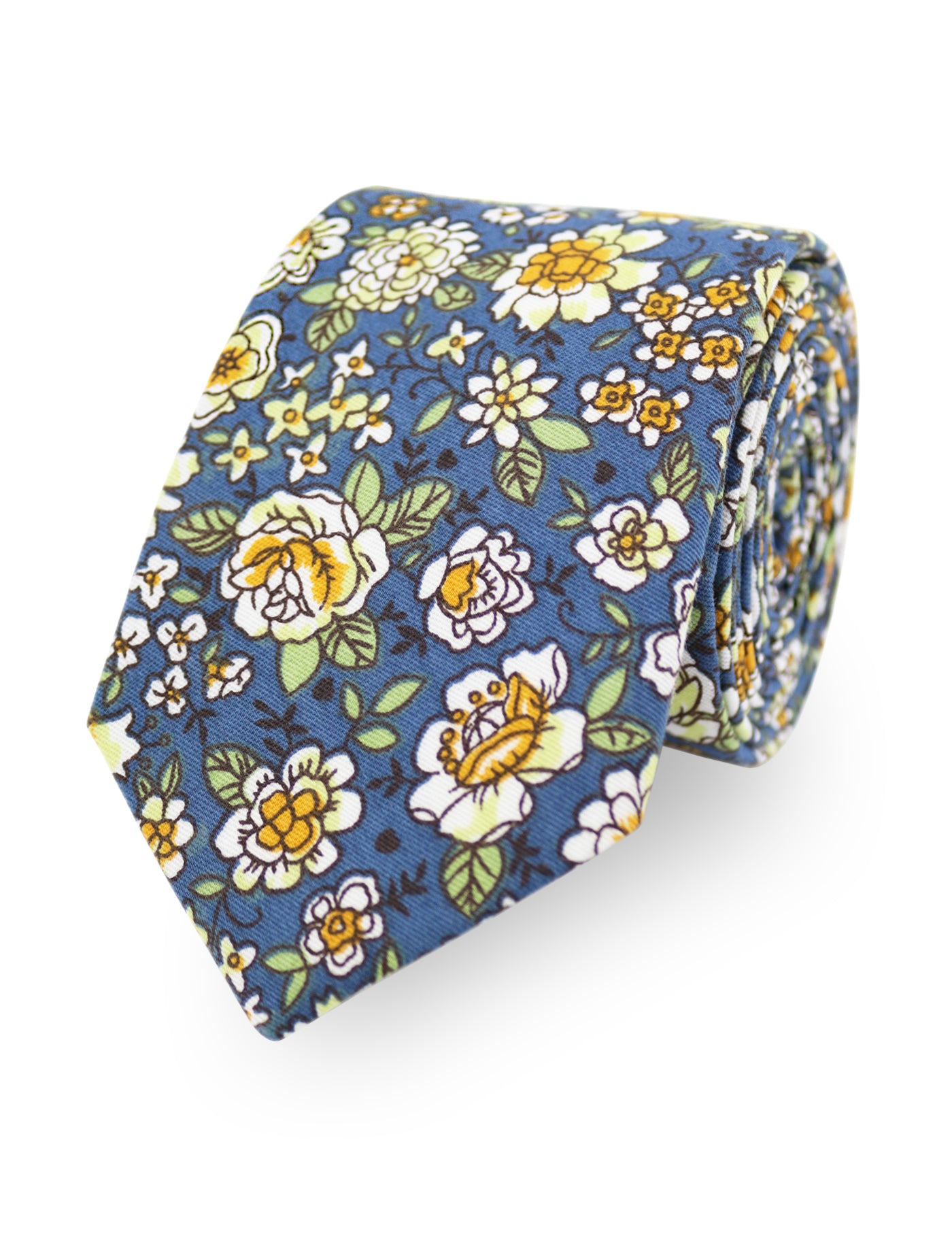 100% Cotton Floral Print Bow Tie - Blue & Yellow