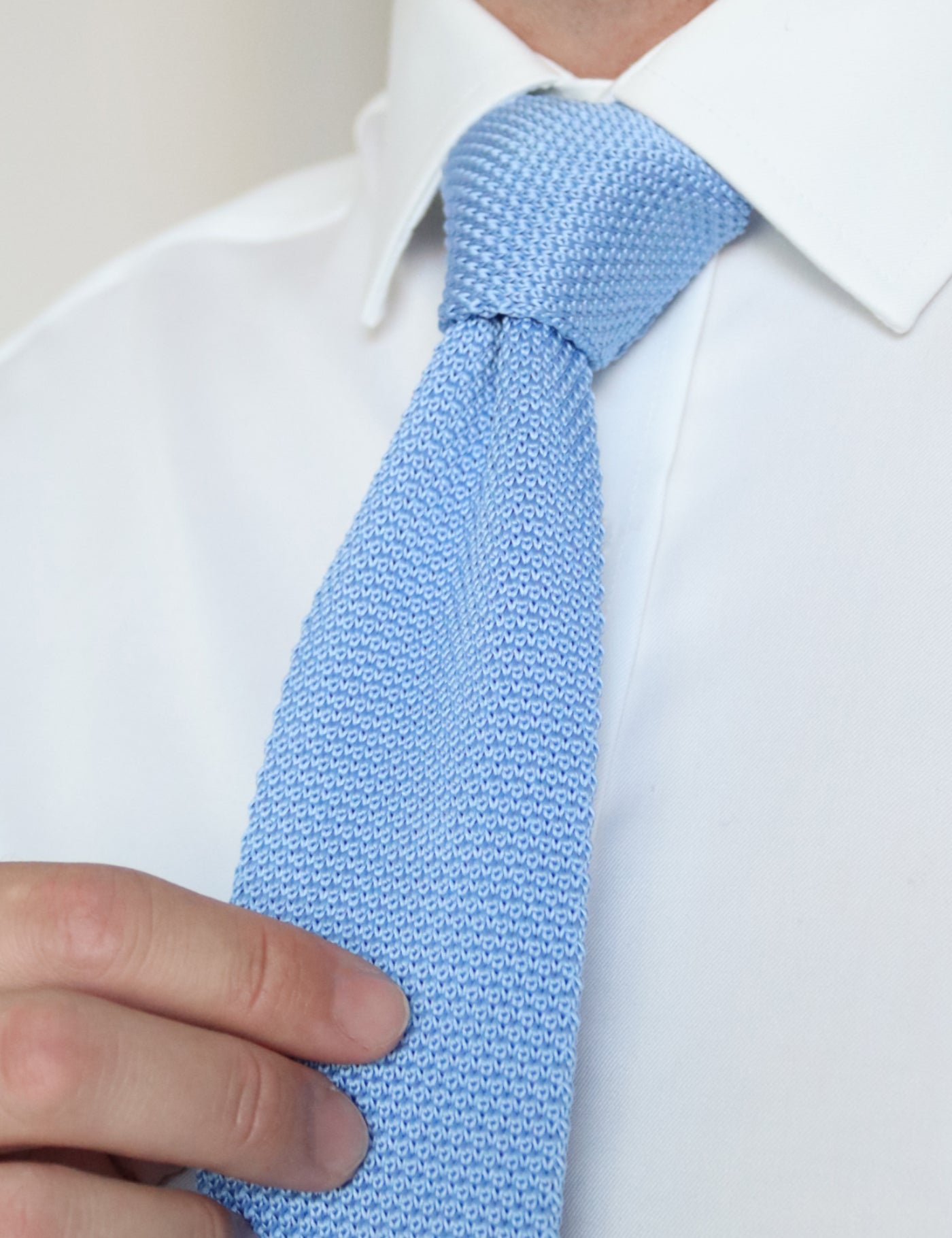 100% Polyester Square End Knitted Tie - Light Blue