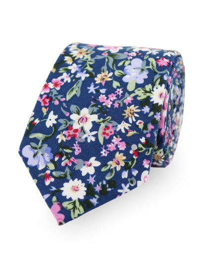 100% Cotton Floral Print Bow Tie - Blue & Pink