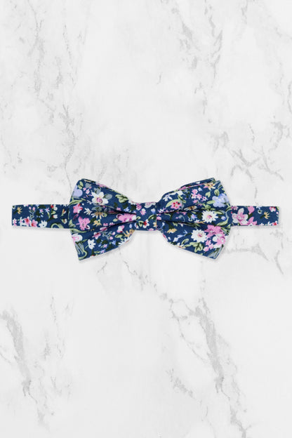 100% Cotton Floral Print Child Bow Tie - Blue & Pink