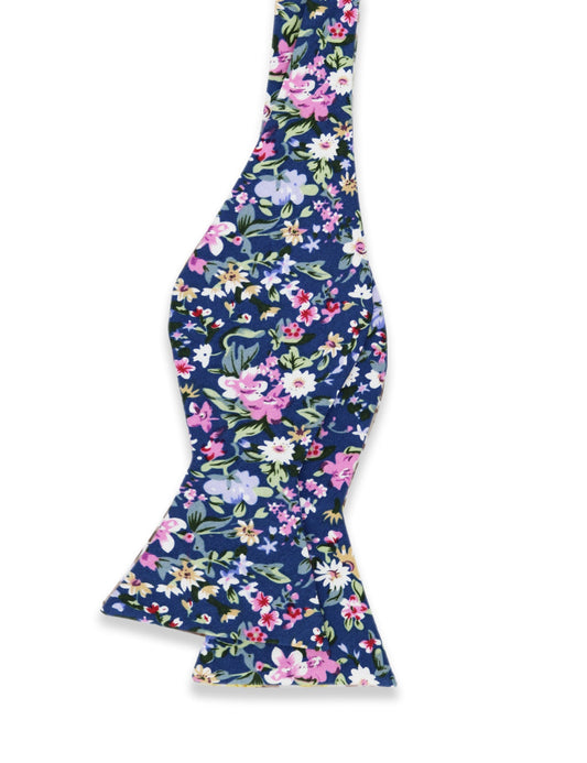 100% Cotton Floral Print Self-Tie Bow Tie - Blue & Pink