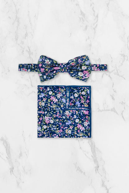 100% Cotton Floral Print Child Bow Tie - Blue & Pink