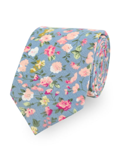 100% Cotton Floral Print Bow Tie - Blue & Pink