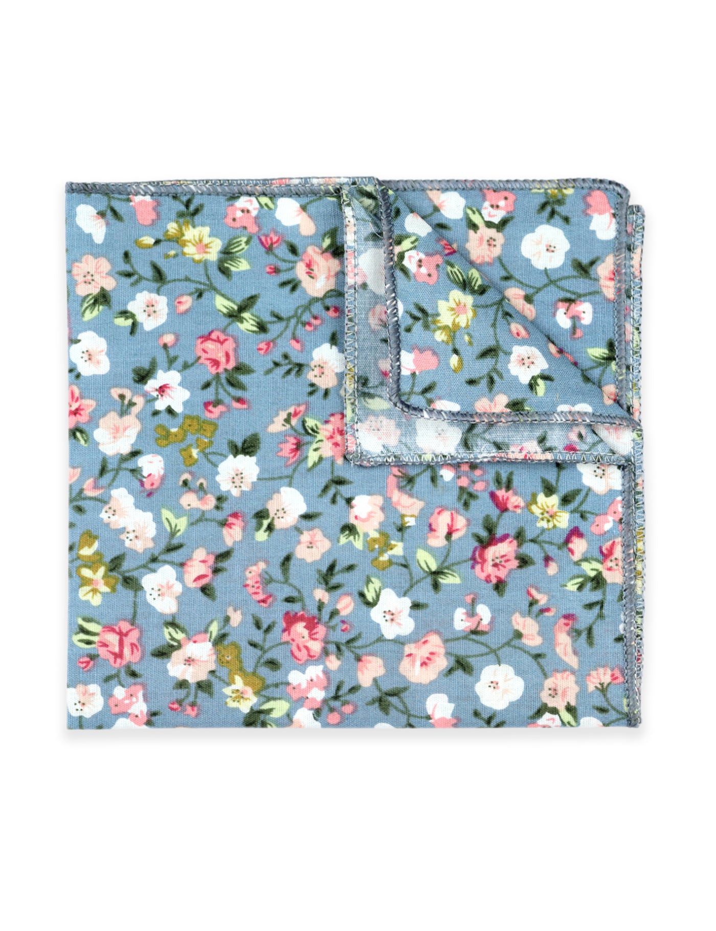 100% Cotton Floral Print Pocket Square - Blue & Pink