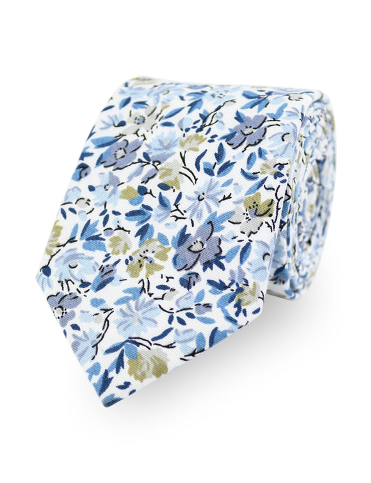 100% Cotton Floral Print Tie - Blue