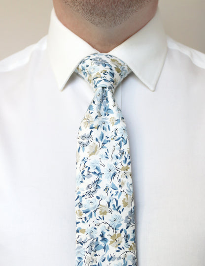 Floral Print Tie - Blue & White