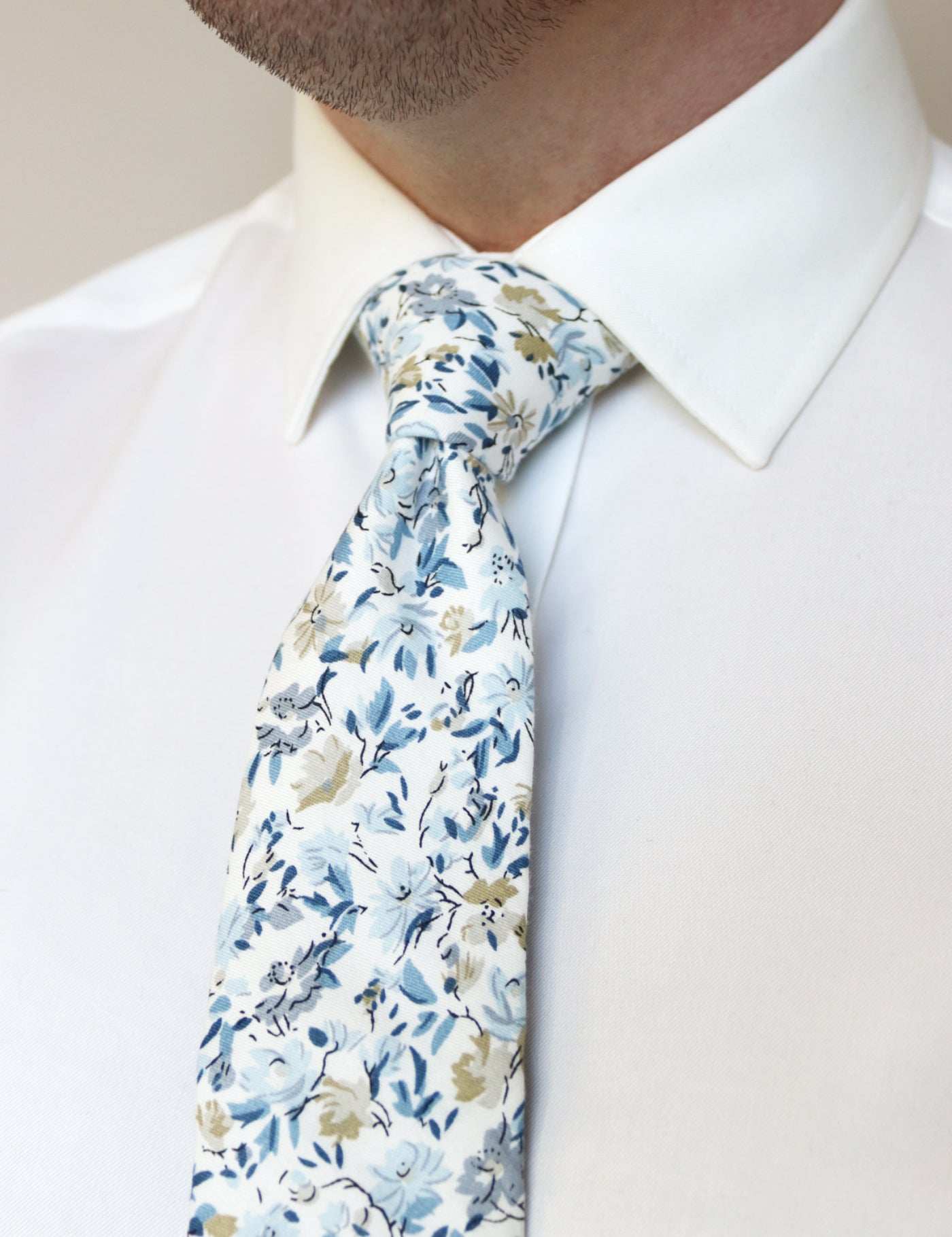 Floral Print Tie - Blue & White