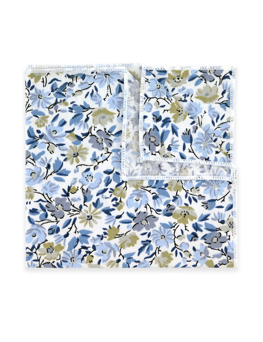 100% Cotton Floral Print Pocket Square - Blue