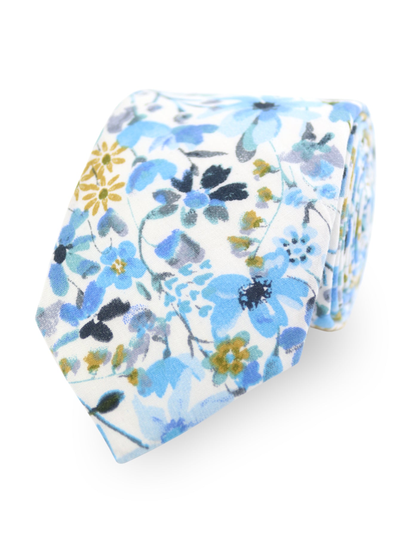 100% Cotton Floral Print Tie - Blue & Yellow