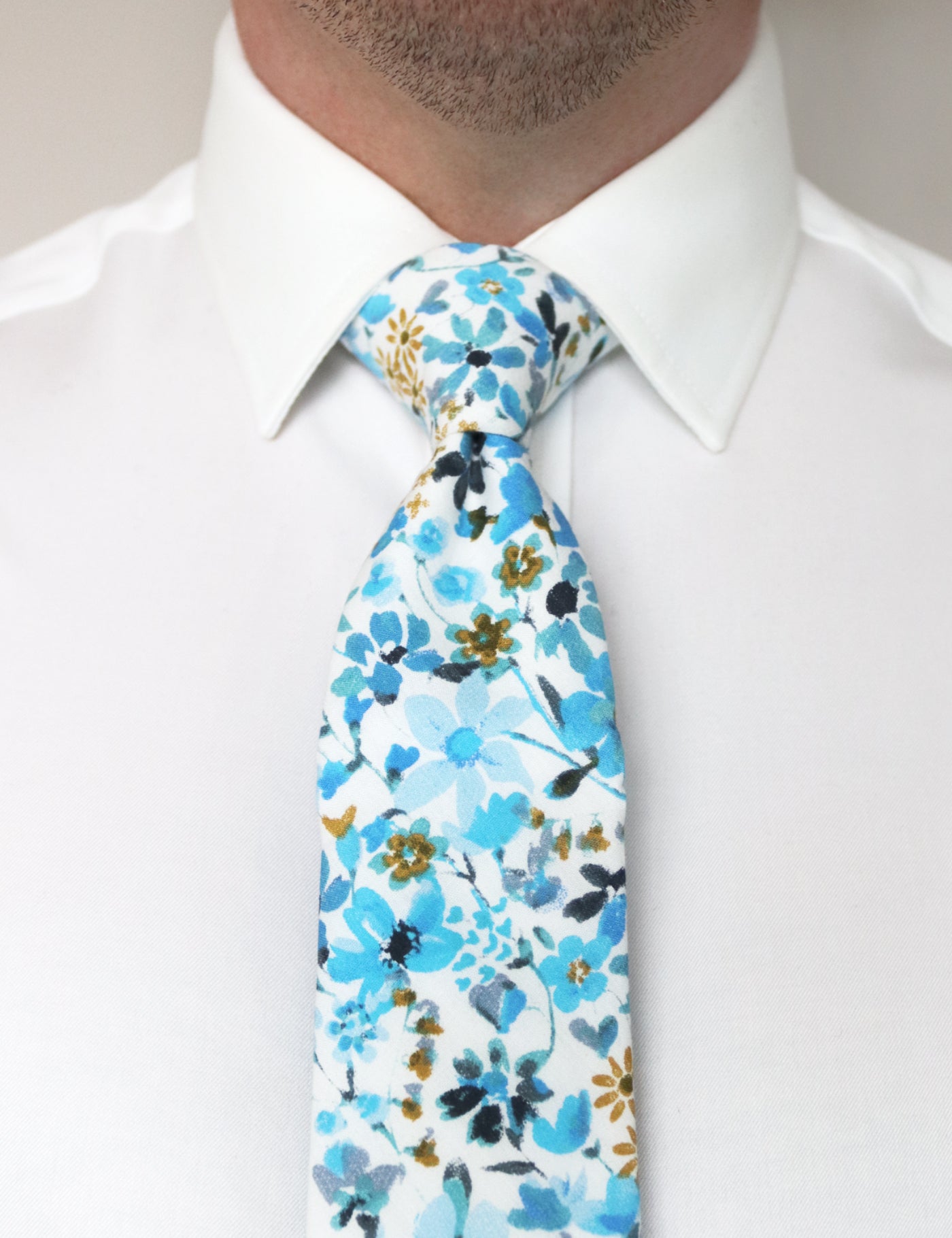 100% Cotton Floral Print Tie - Blue