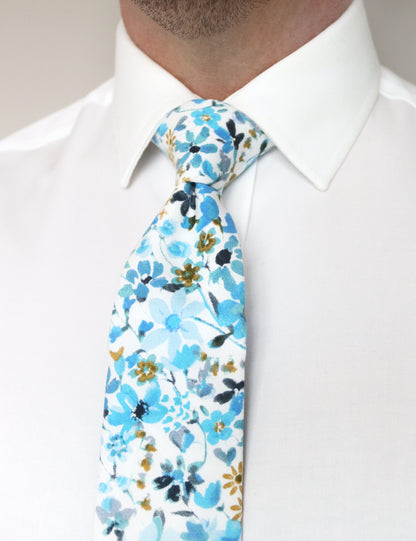 100% Cotton Floral Print Tie - Blue