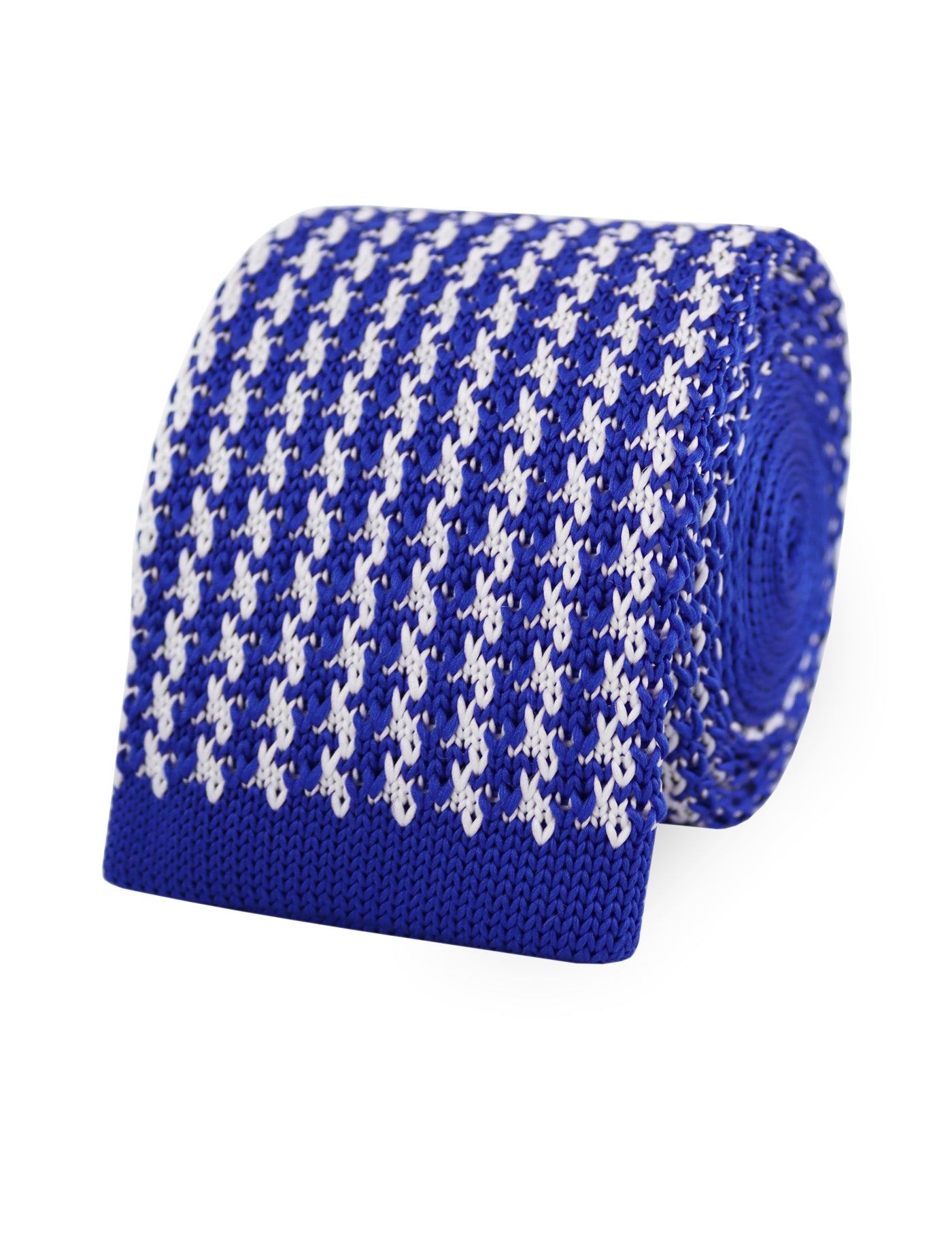 Houndstooth Design Knitted Tie With Square End - Royal Blue