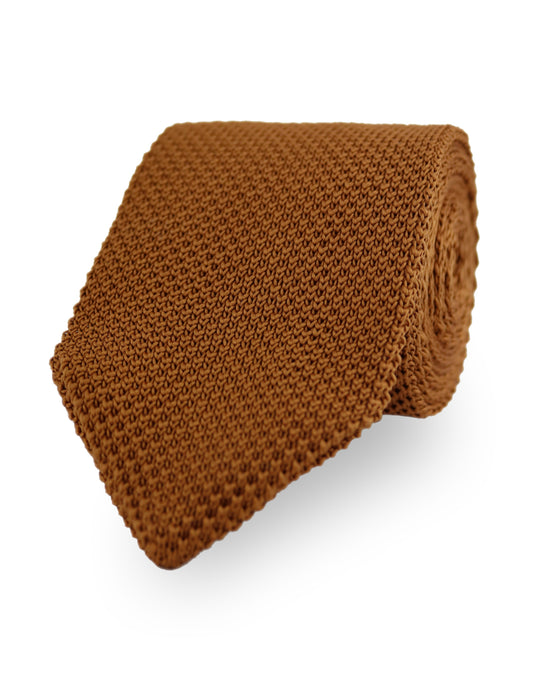 100% Polyester Diamond End Knitted Tie - Caramel Brown