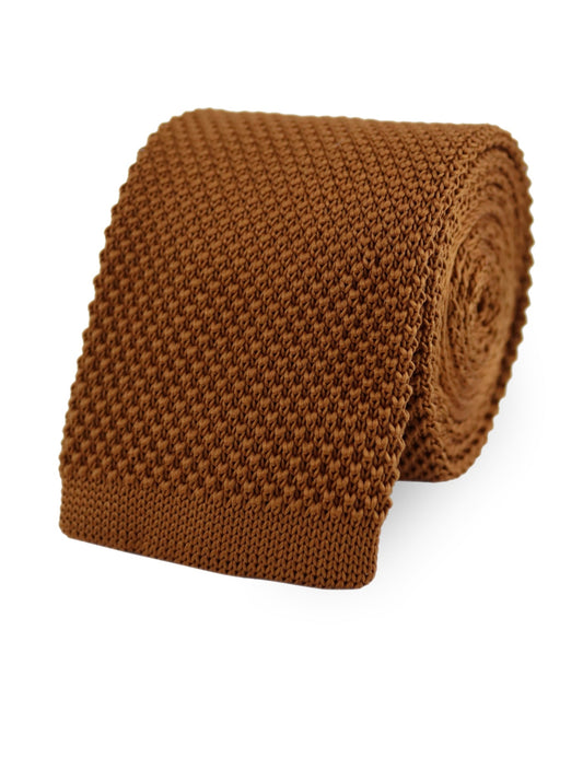 100% Polyester Square End Knitted Tie - Caramel Brown