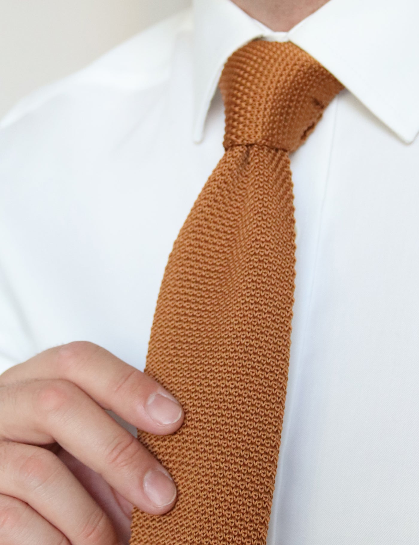 100% Polyester Square End Knitted Tie - Caramel Brown