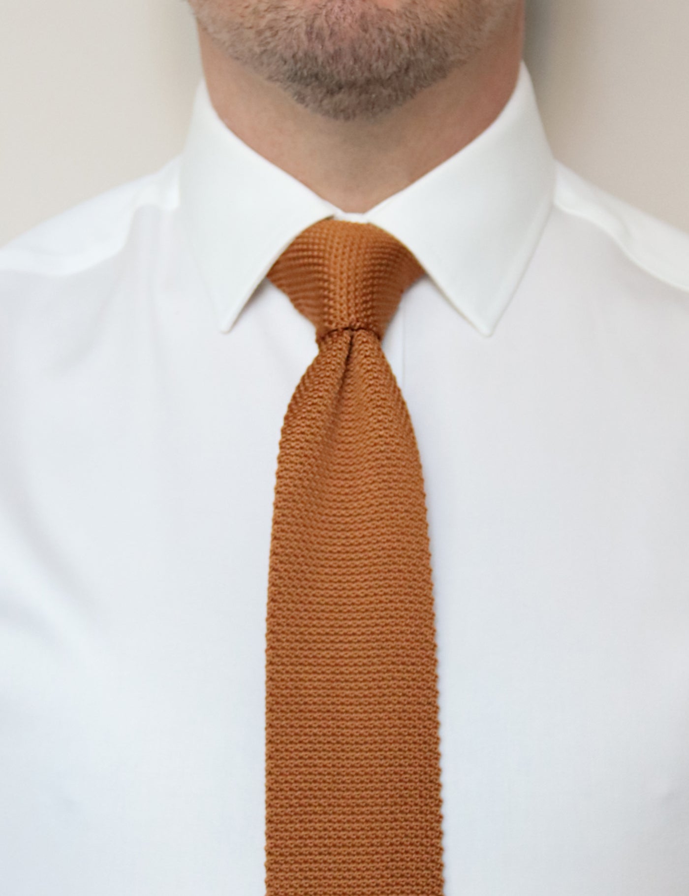 100% Polyester Square End Knitted Tie - Caramel Brown