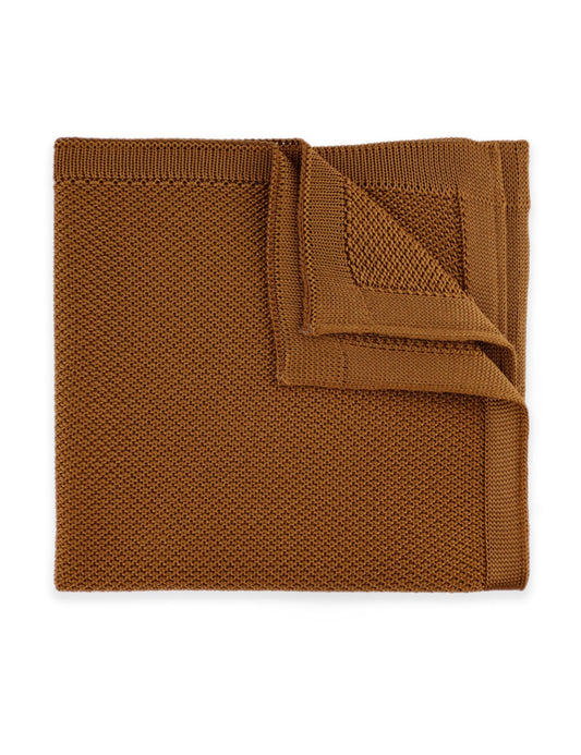 100% Polyester Knitted Pocket Square - Caramel Brown