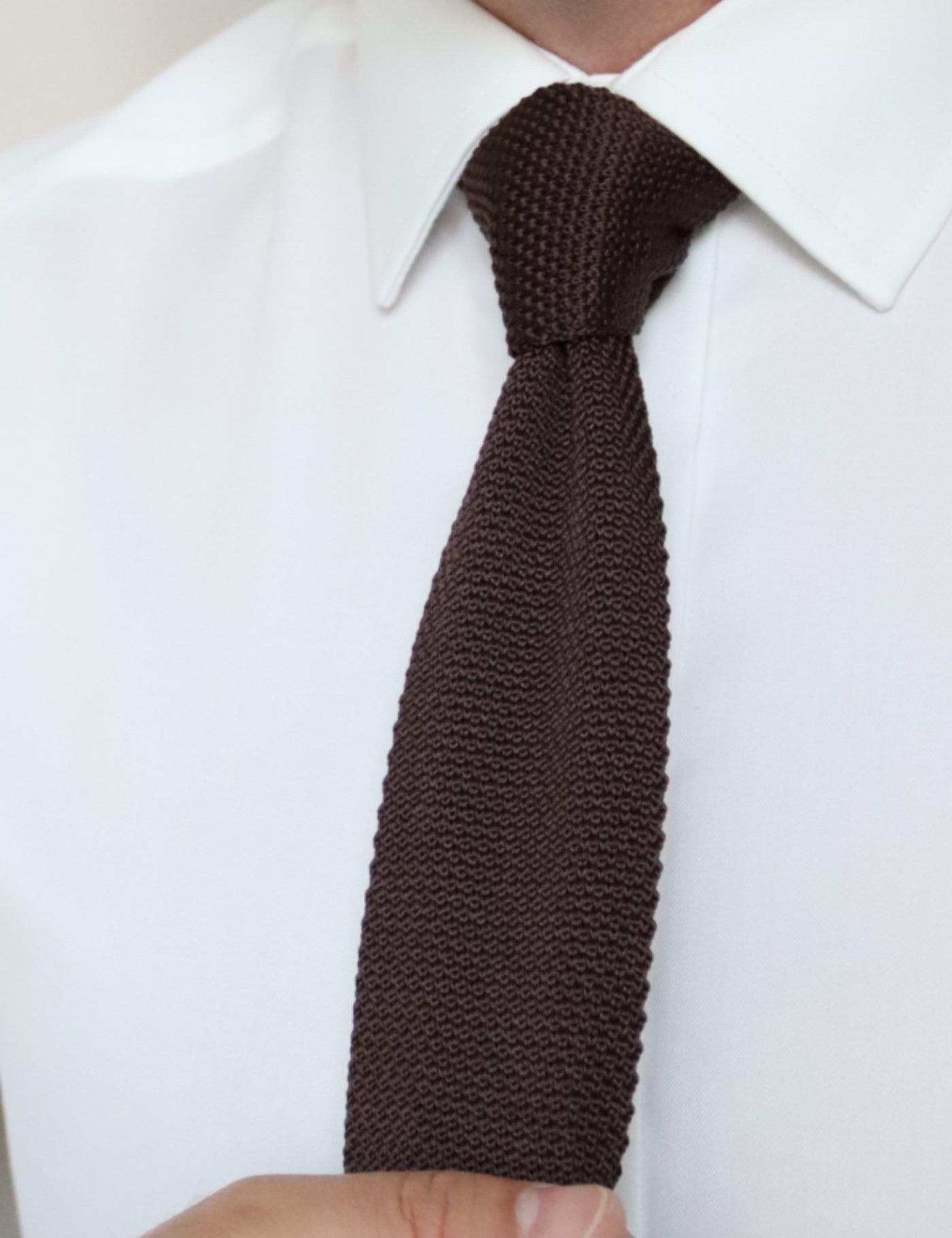 100% Polyester Diamond End Knitted Tie - Dark Brown