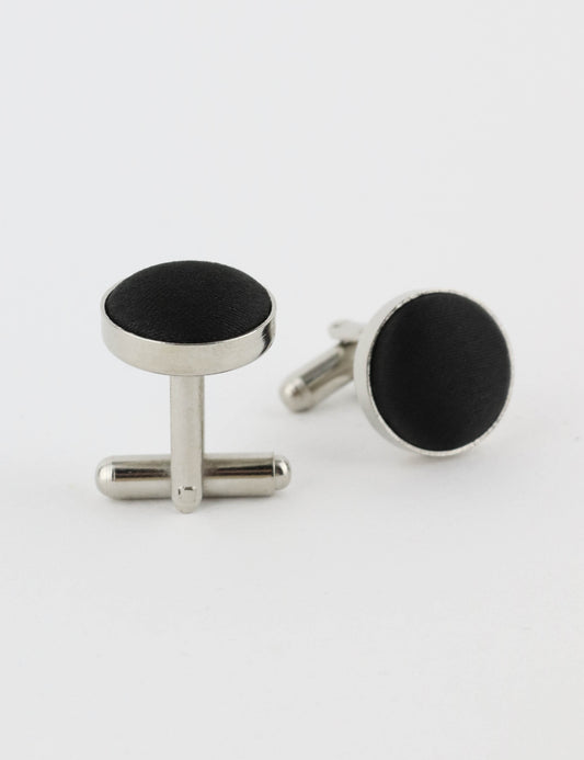 Woven Fabric Faced Cufflinks - Black