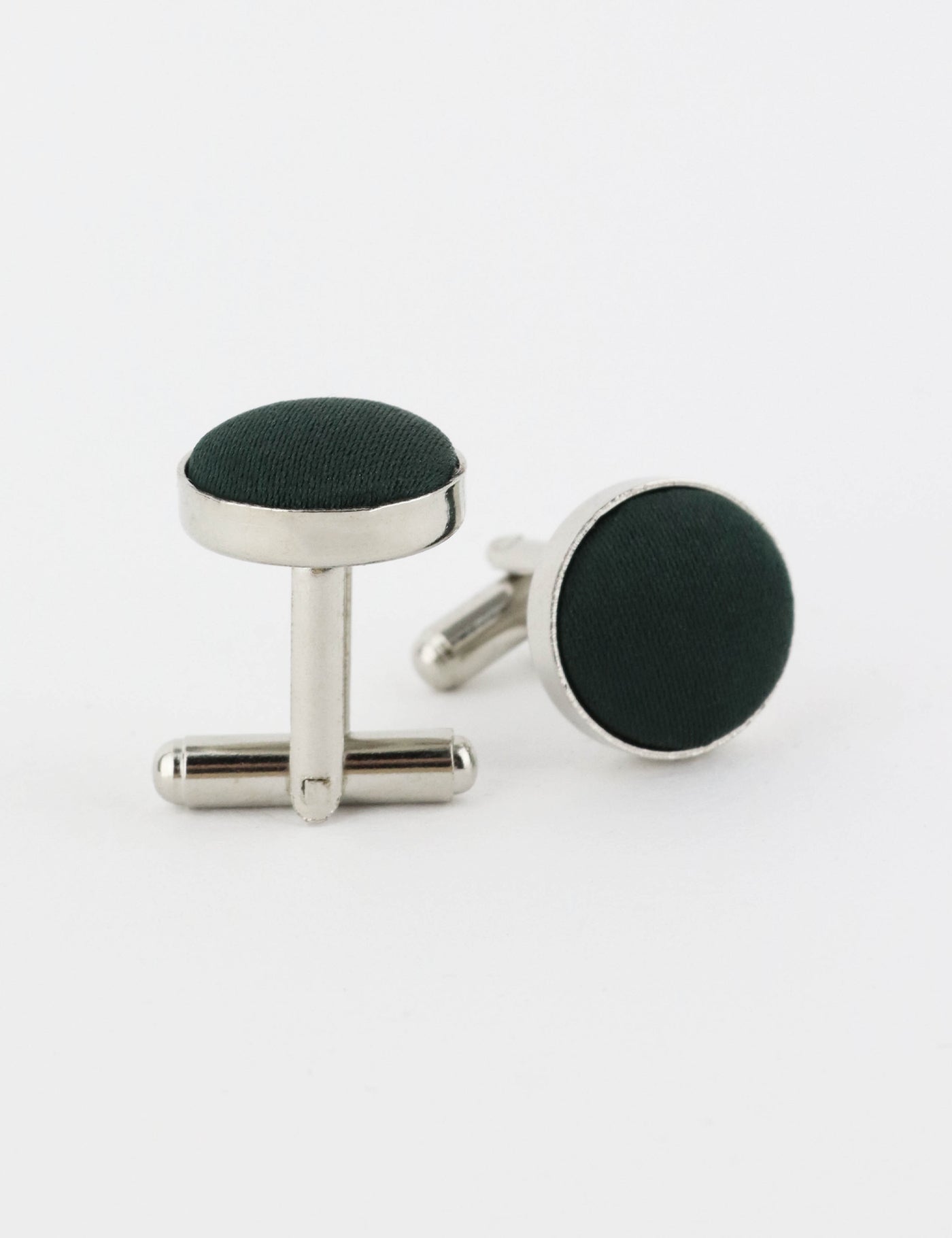 Woven Fabric Faced Cufflinks - Dark Green