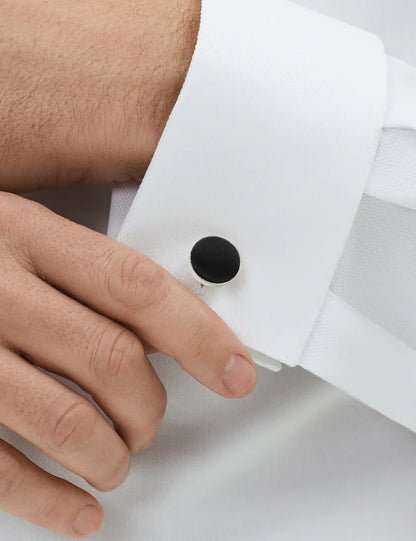 Woven Fabric Faced Cufflinks - Black