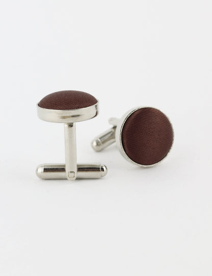 Woven Fabric Faced Cufflinks - Brown