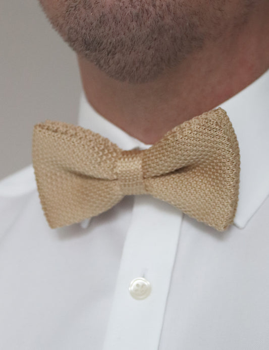 100% Polyester Knitted Bow Tie - Beige