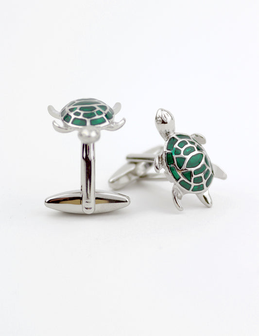 Cufflinks - Green & Silver Turtle