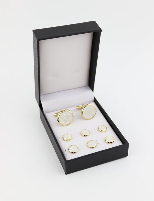 Cufflinks - Gold & Mother Of Pearl Shell Tuxedo Set