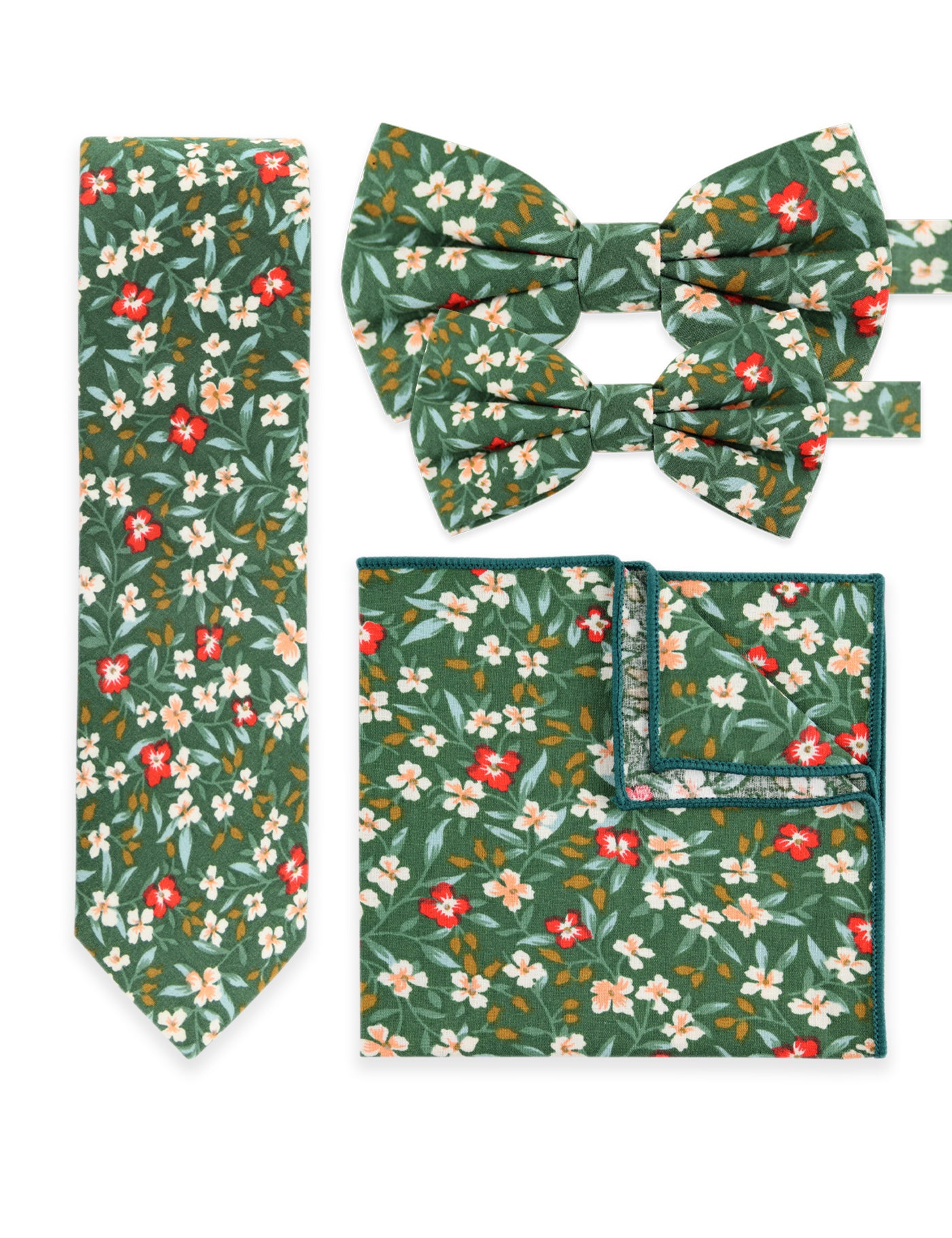 100% Cotton Floral Print Bow Tie - Green