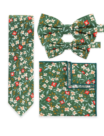 100% Cotton Floral Print Bow Tie - Green