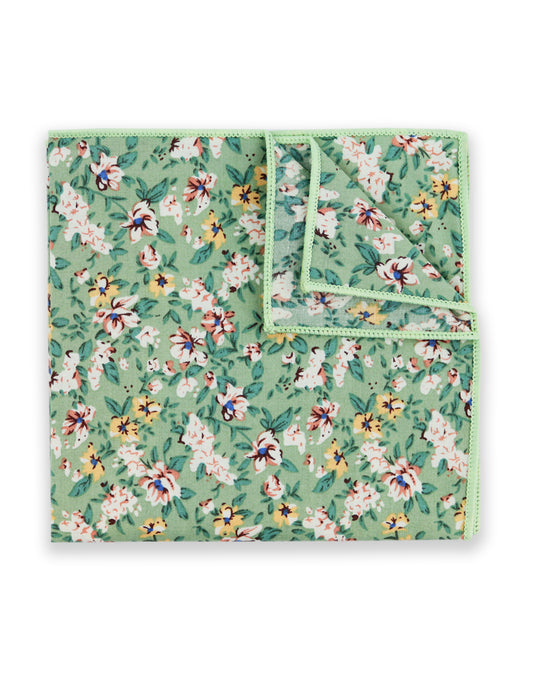 100% Cotton Floral Print Pocket Square - Sage Green