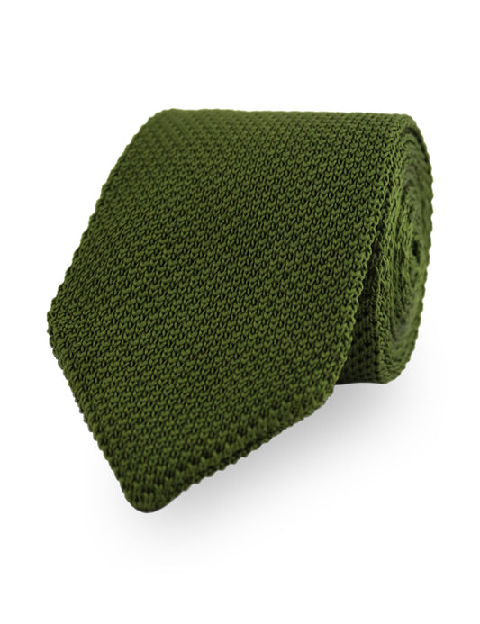 100% Polyester Diamond End Knitted Tie - Olive Green