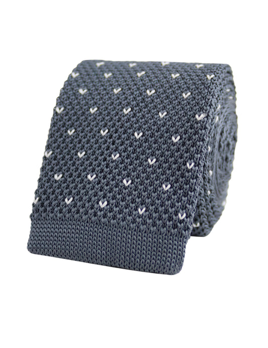 100% Polyester Square End Knitted Tie With Dots - Dark Grey