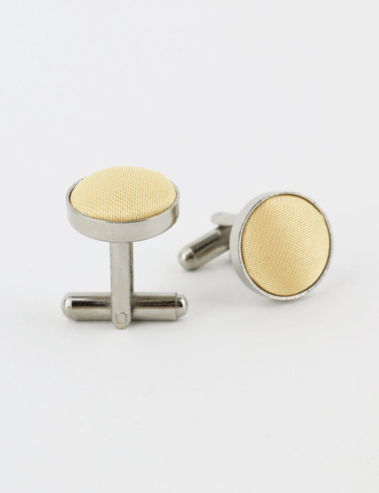 Woven Fabric Faced Cufflinks - Pastel Yellow