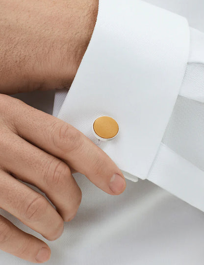 Woven Fabric Faced Cufflinks - Mustard Yellow