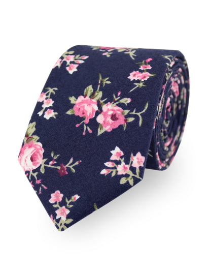 100% Cotton Floral Print Pocket Square - Navy Blue & Pink