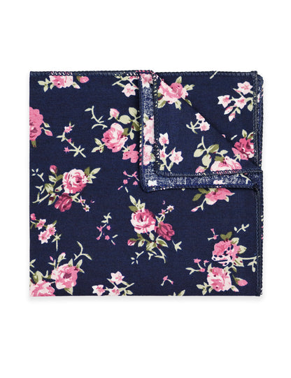 100% Cotton Floral Print Tie - Navy Blue & Pink