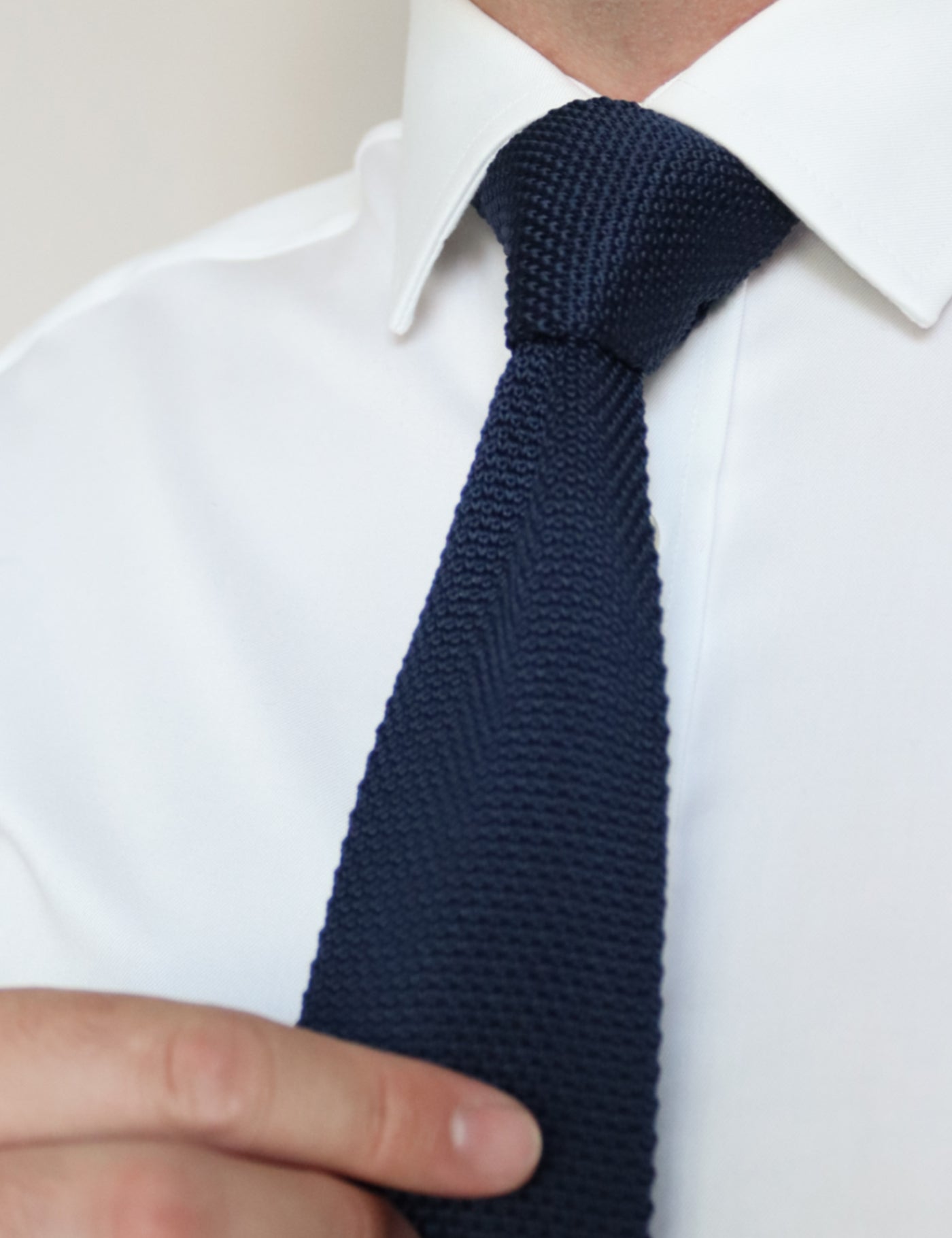 100% Polyester Square End Knitted Tie - Navy Blue