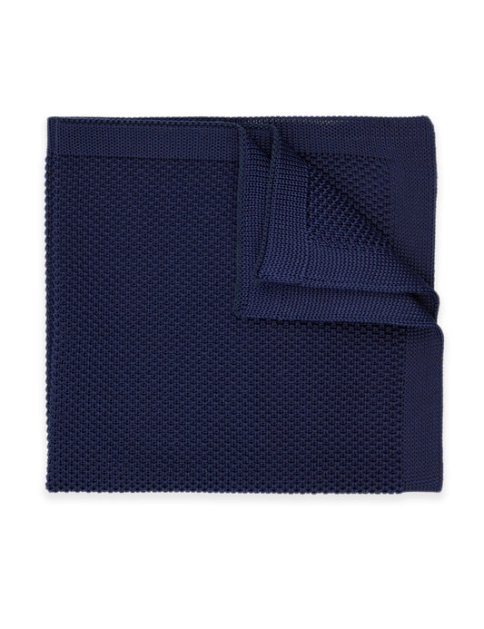 100% Polyester Knitted Pocket Square - Navy Blue