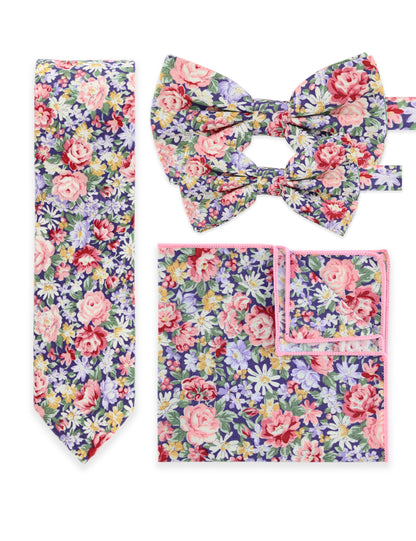 100% Cotton Floral Print Bow Tie - Navy