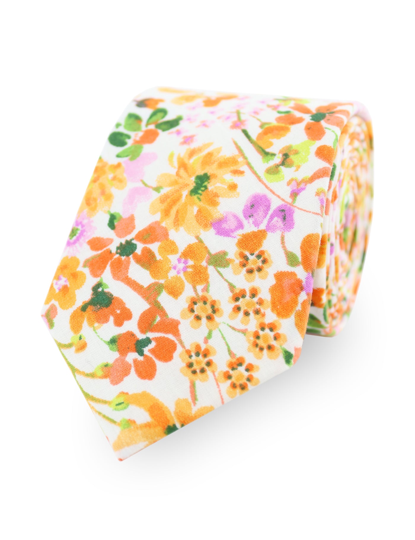 100% Cotton Floral Print Tie - Orange