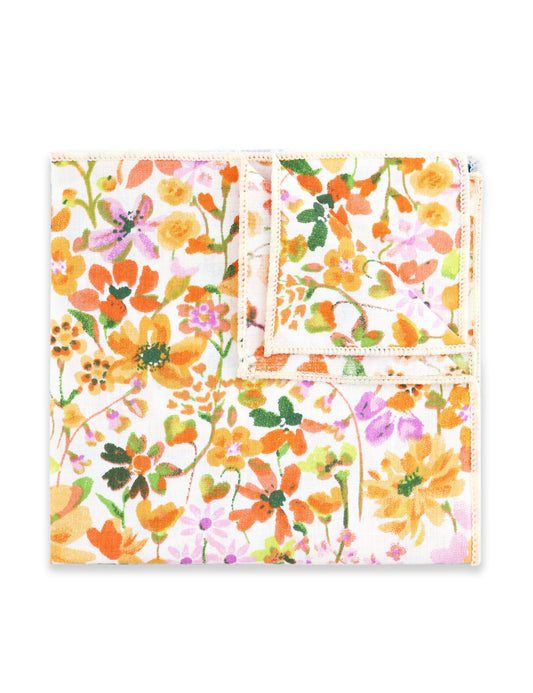 100% Cotton Floral Print Pocket Square - Orange