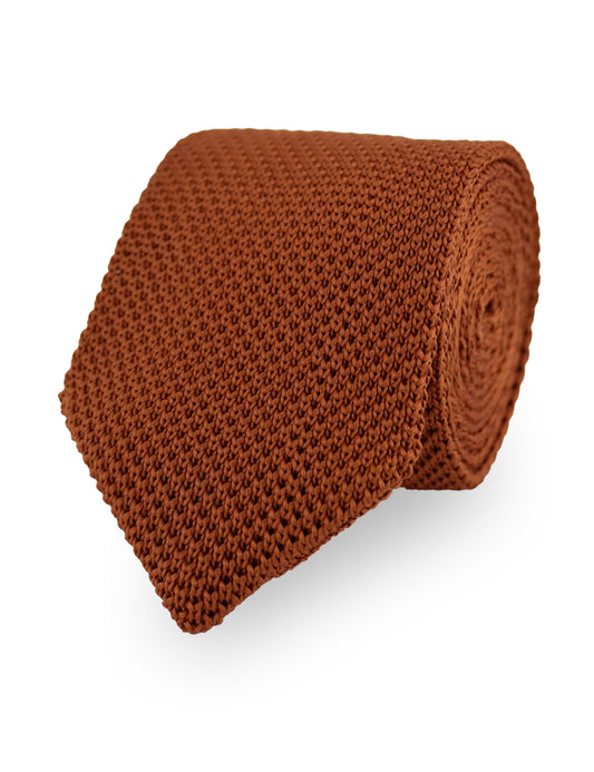 100% Polyester Square End Knitted Tie - Rust Orange