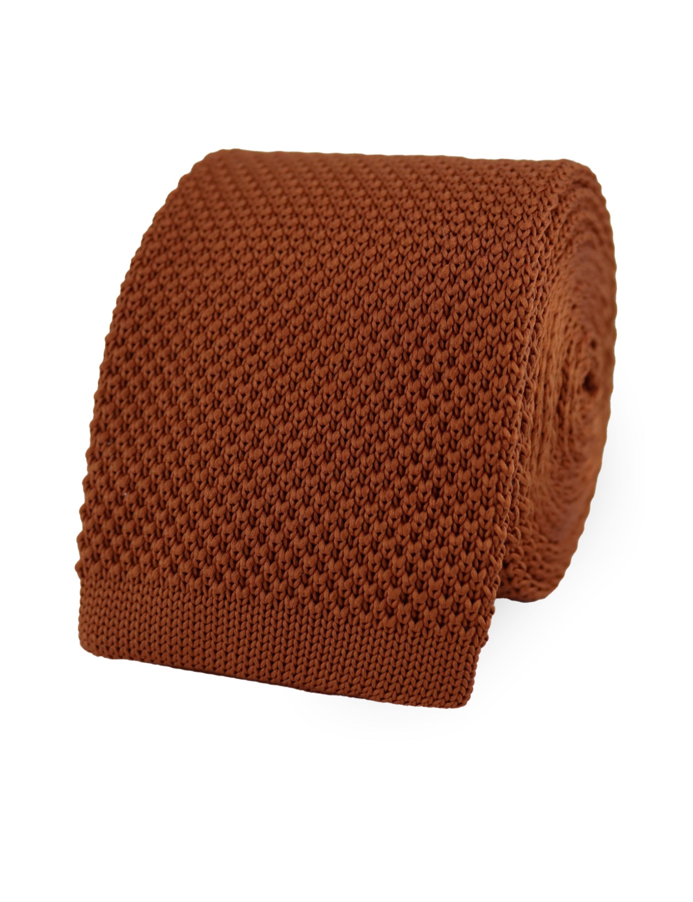 100% Polyester Square End Knitted Tie - Rust Orange