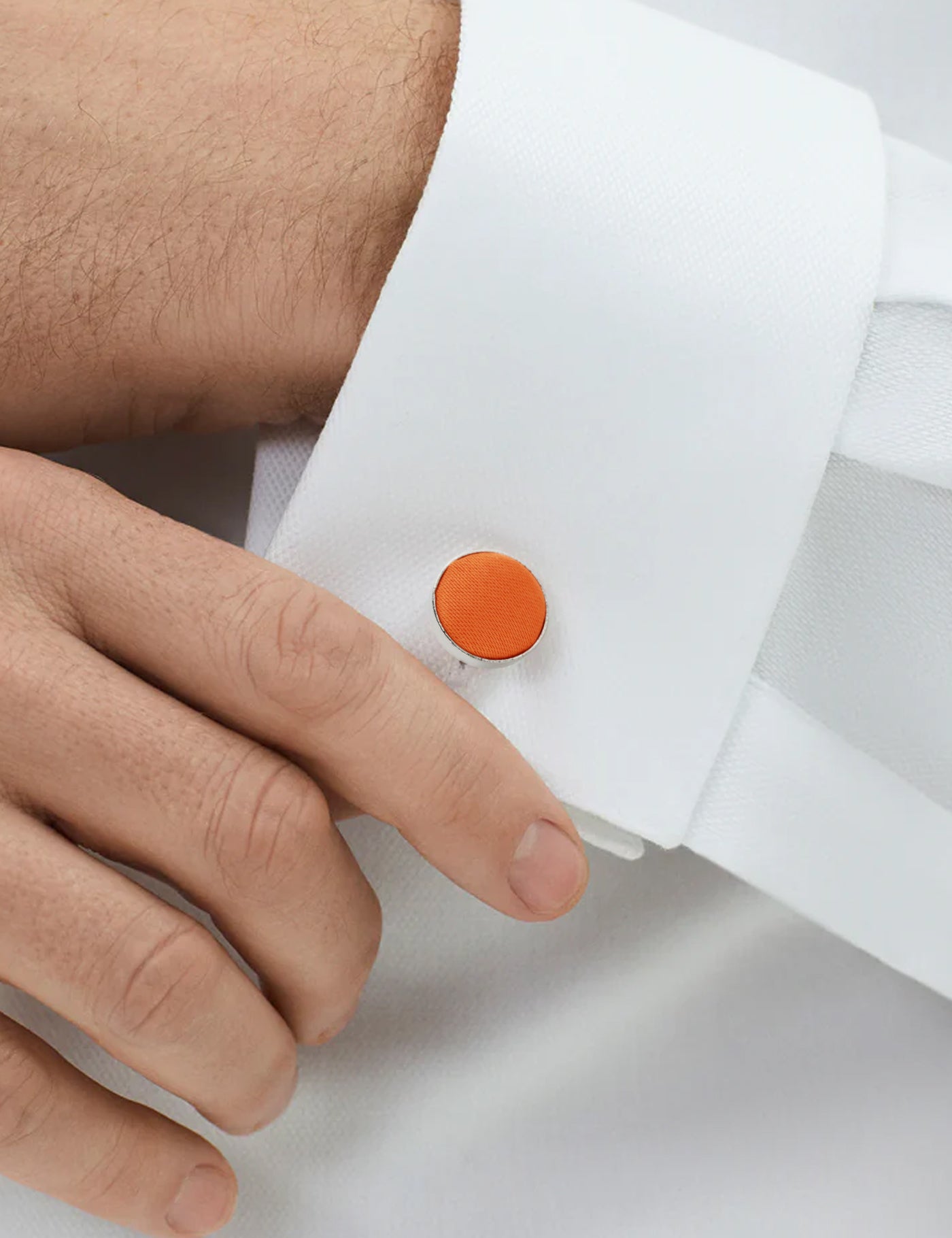 Woven Fabric Faced Cufflinks - Orange